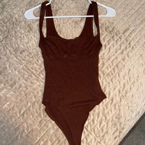 Forever 21 Brown Ribbed Bodysuit